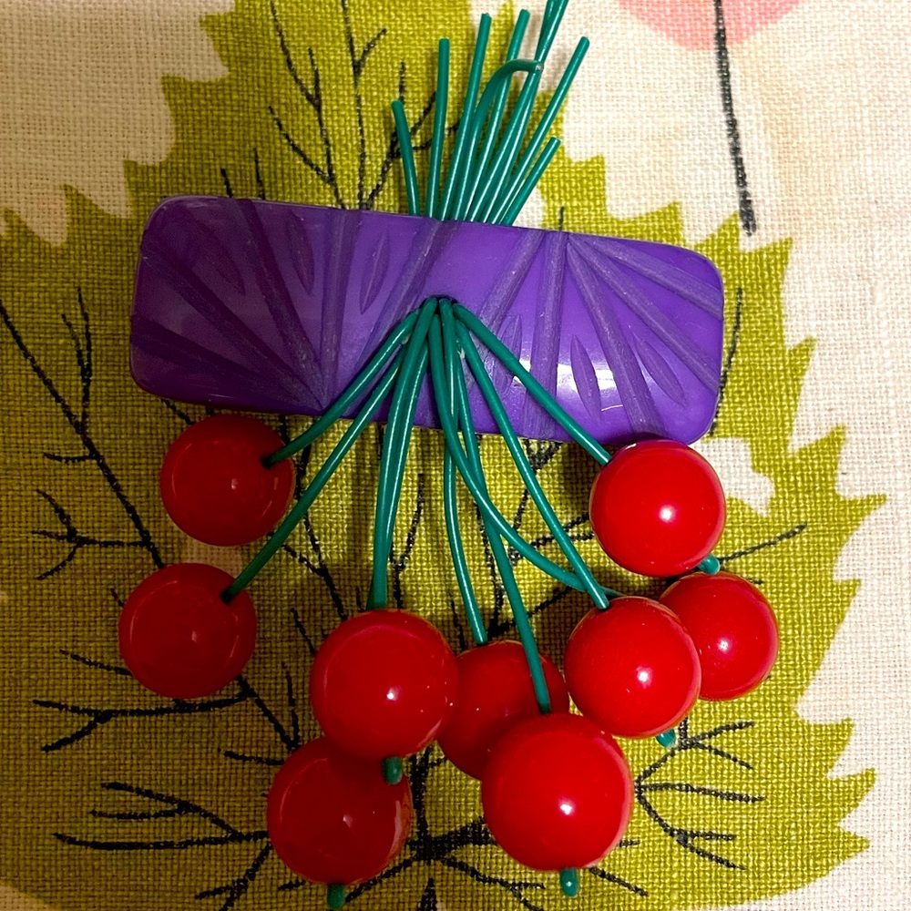 Vintage Reproduction Luxulite Brooch Cherries